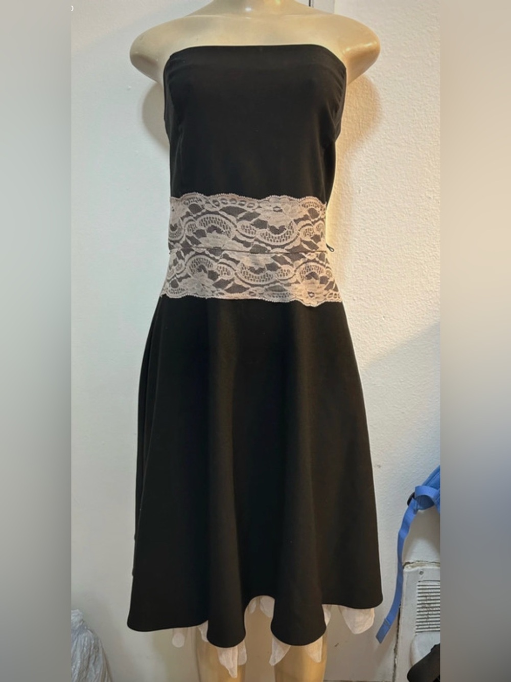 Ruby Rox women’s Y2K gothic black strapless dress with white lace size 13
